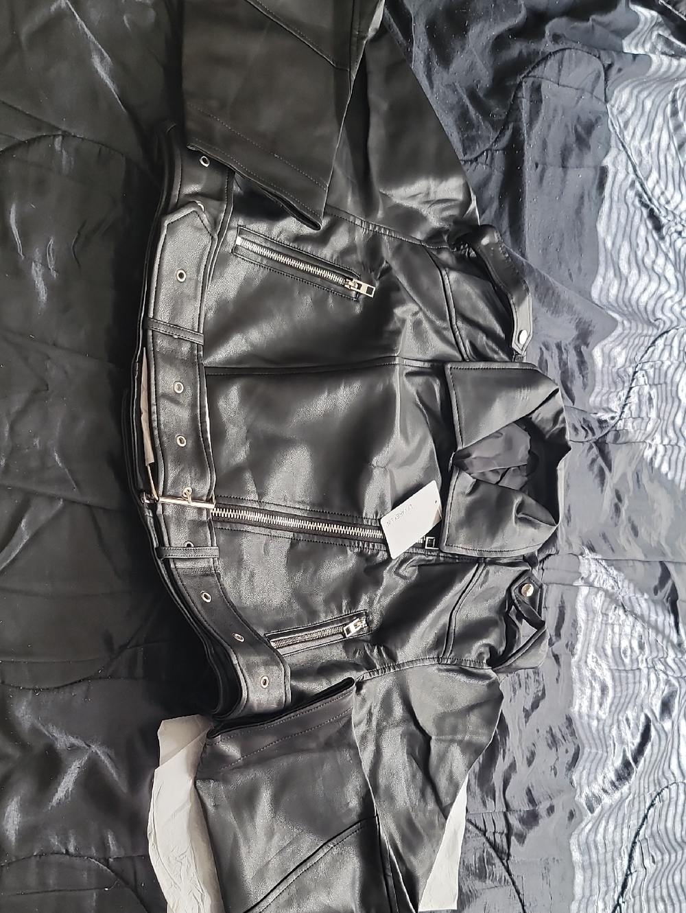 Black Faux Leather Biker Jacket - Women